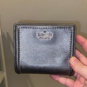kate spade Metallic Silver-Black Textured Leather Compact Wallet